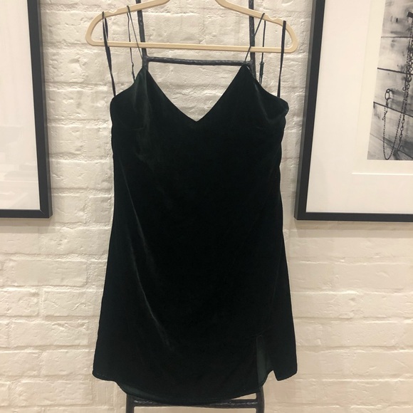 GB Velvet Green Slip Dress with front slit Sz M - Picture 3 of 5